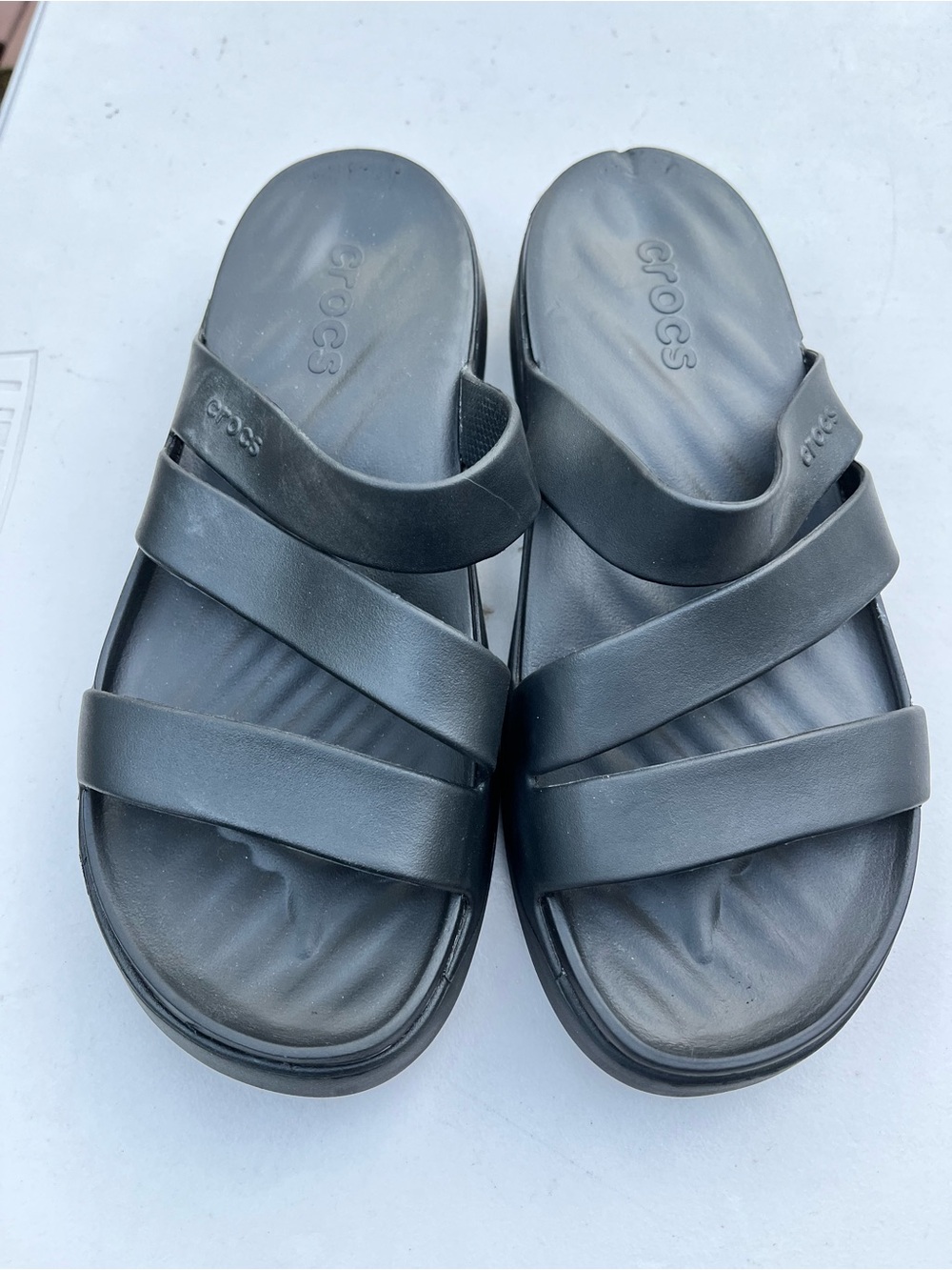 CROCS Black Triple-Strap Slide Sandals